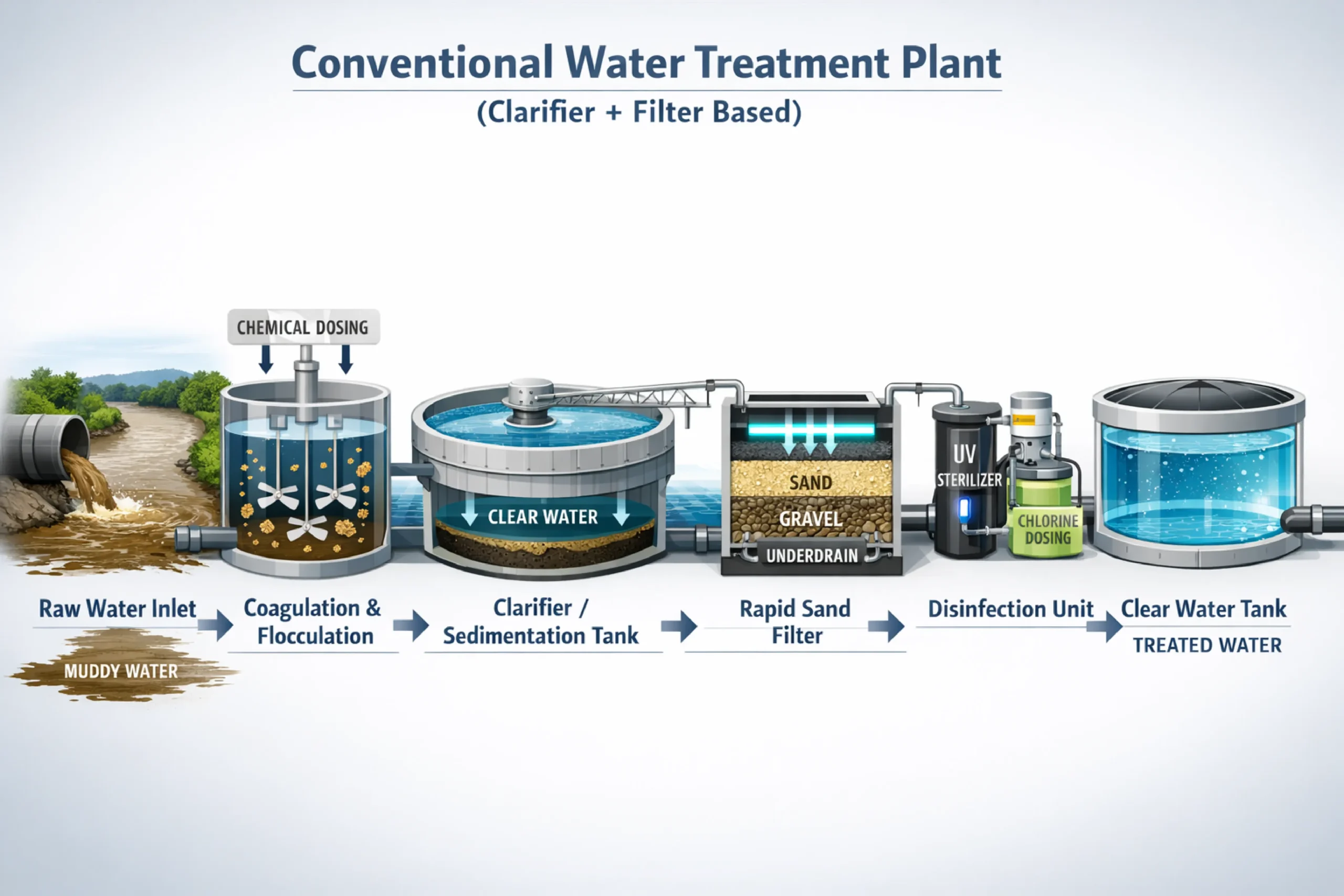 Conventional water treatment plant process