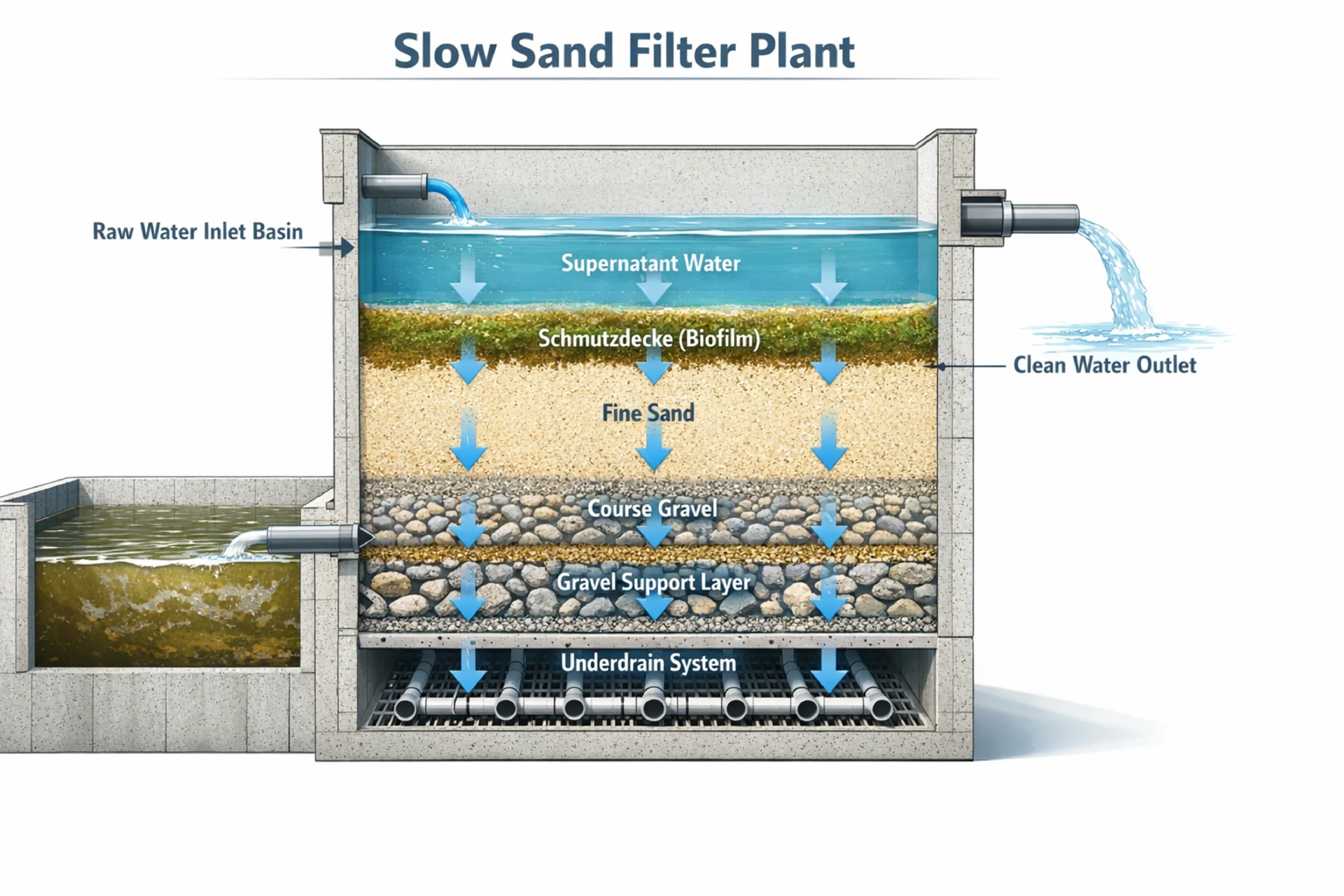 Slow sand filter plant